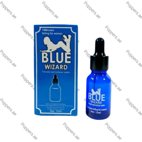 Blue Wizard female aphrodisiac water 15ml bottle with product box on white background