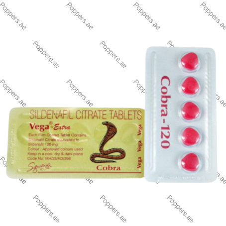 Cobra 120mg sildenafil citrate tablets blister pack on white background