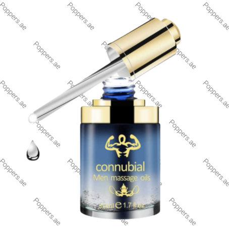 Men Penis Oil dropper bottle and oil drop on white background