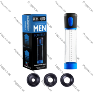 Electric Penis Enhancement Pump Men PowerUp device and packaging on white background