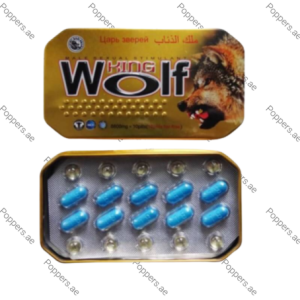King Wolf Power Capsules tin pack and blue capsule blister on white background