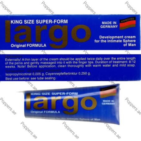 Largo Cream tube and packaging details on white background