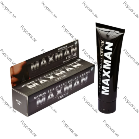 Maxman Delay Cream tube and product box on white background