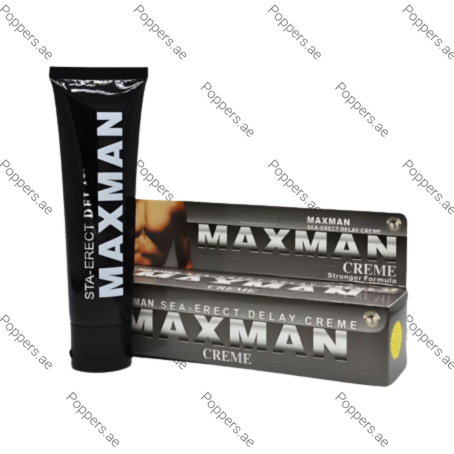 Maxman Delay Cream tube and packaging on white background