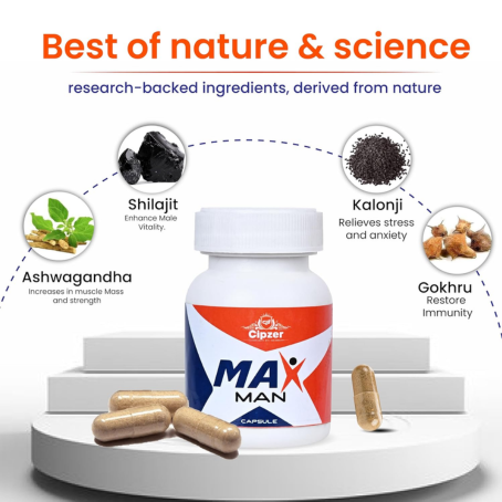 Maxman Penis Enlargement capsules with herbal ingredient presentation and wellness concept