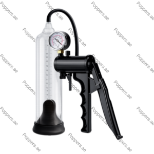 Manual pistol grip penis pump with pressure gauge for male enhancement and erection support