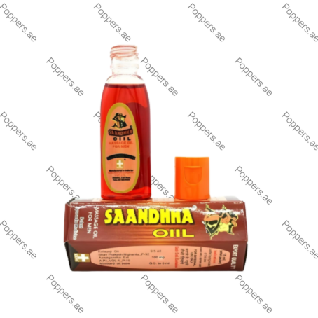 Sandha Oil massage oil bottle and packaging on white background