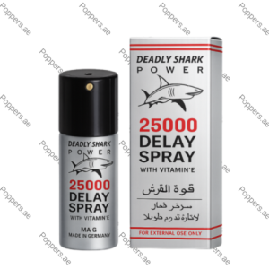 Shark Delay Spray 25000 bottle and packaging box on white background