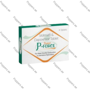 Super P Force sildenafil and dapoxetine tablets packaging box on white background