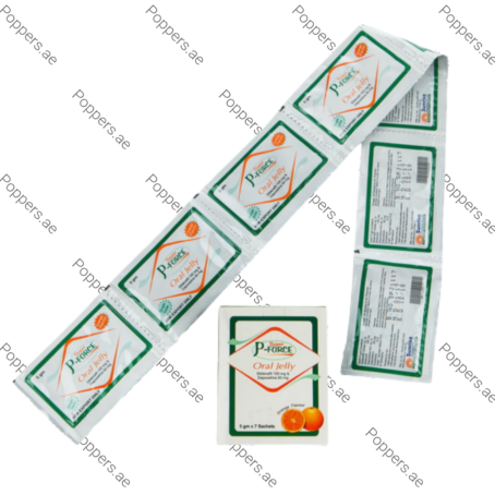 Super P-Force Oral Jelly sachet strips and packaging on white background