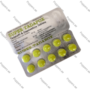 Super Tadapox tadalafil and dapoxetine tablets blister pack on white background