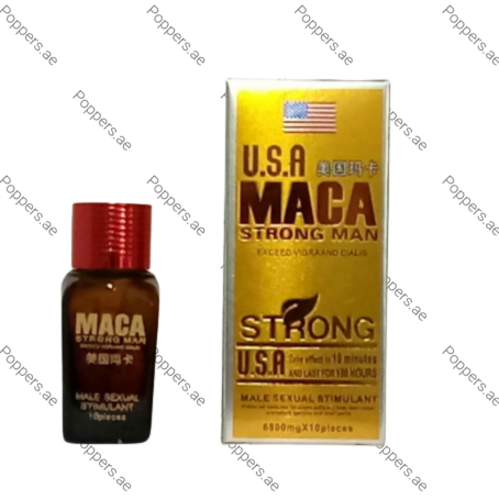USA Maca Strong Man Pills bottle and packaging on white background