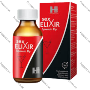 Sex Elixir Spanish Fly bottle and packaging box on white background
